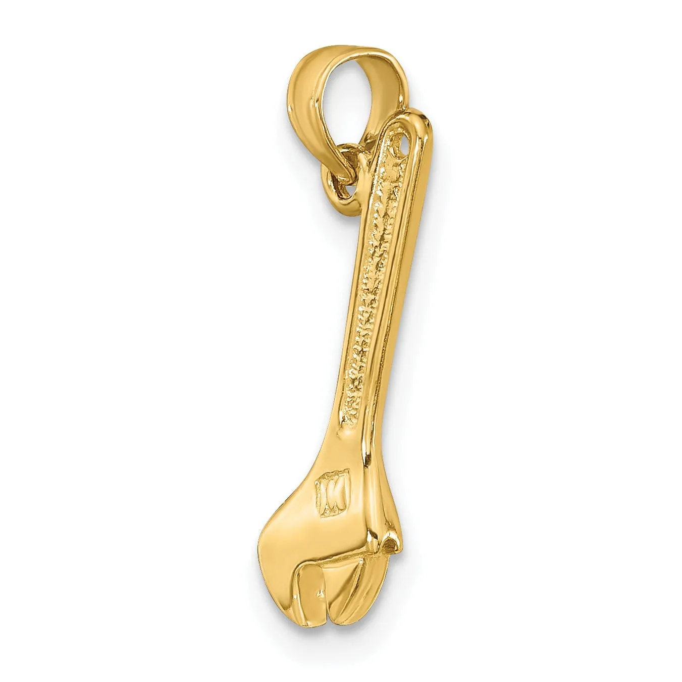 14K Yellow Gold Polished Finish 3-Dimensional Adjustable Wrench Charm Pendant