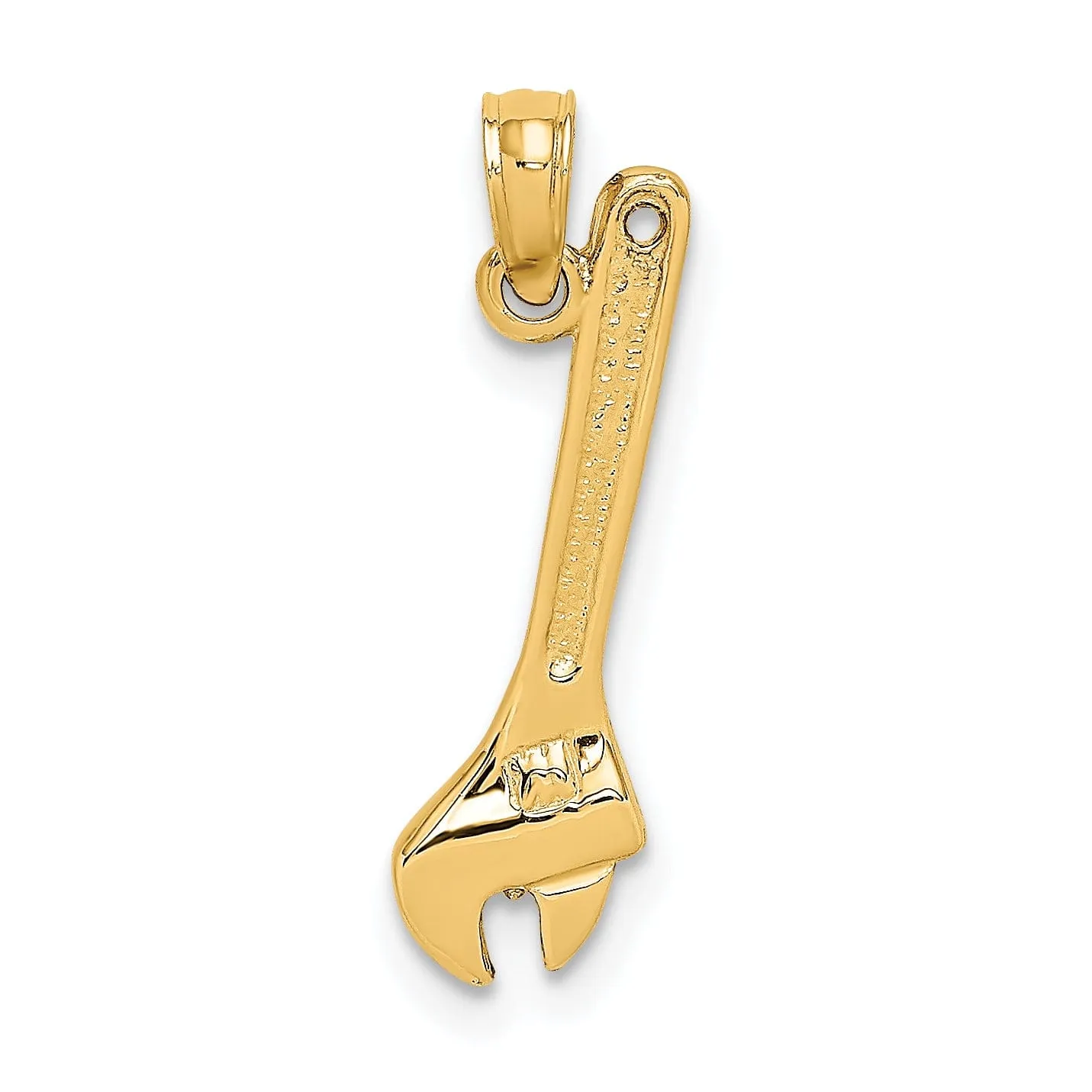 14K Yellow Gold Polished Finish 3-Dimensional Adjustable Wrench Charm Pendant