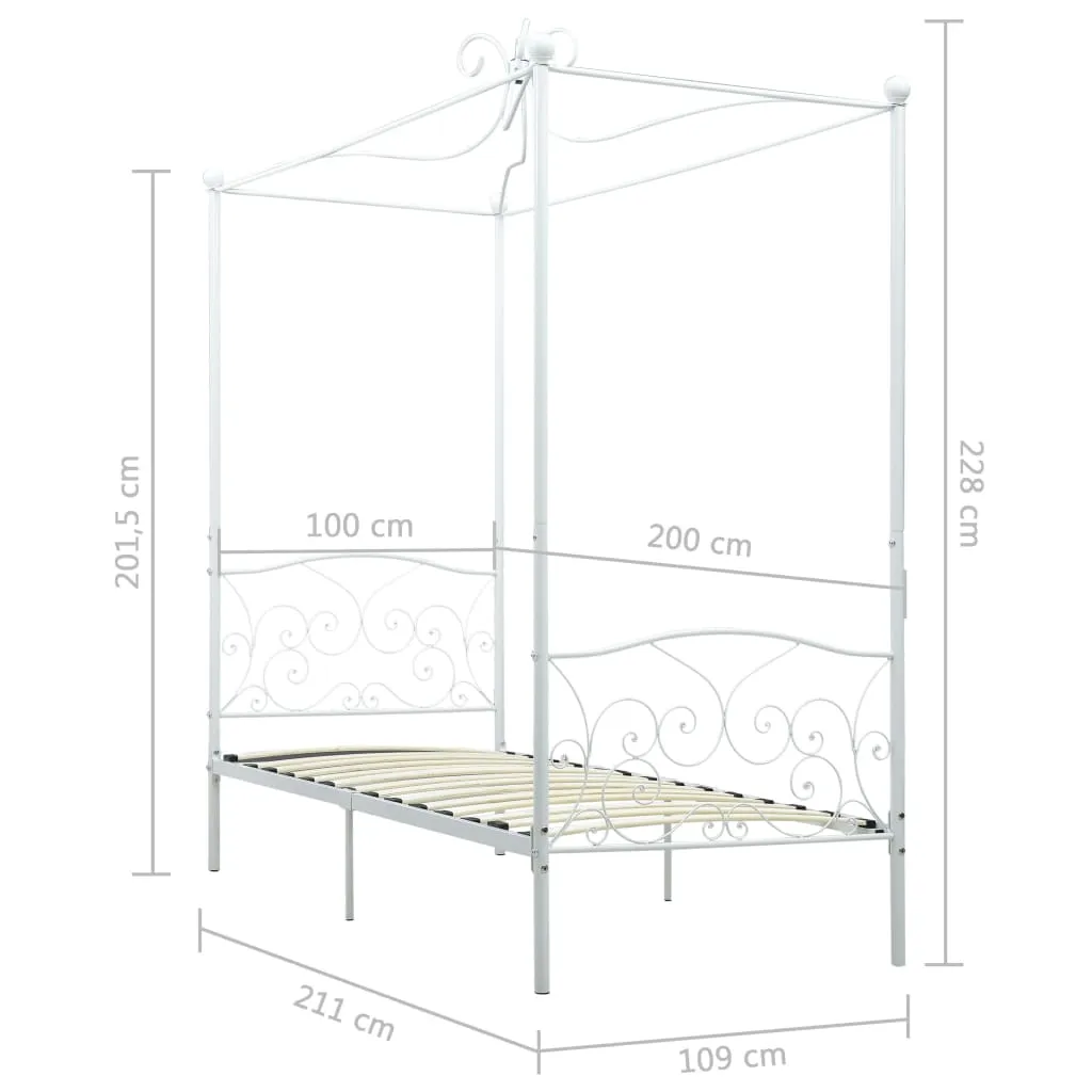 284469 vidaXL Canopy Bed Frame without Mattress White Metal 100x200 cm