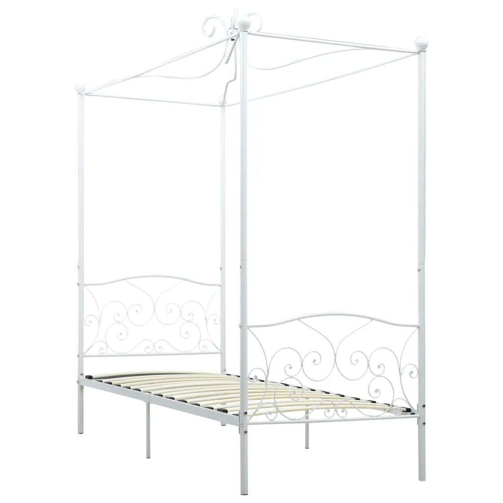 284469 vidaXL Canopy Bed Frame without Mattress White Metal 100x200 cm