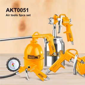 5Pc Air Tool Set w/Spray, Blower, Inflator & Hose - Ingco