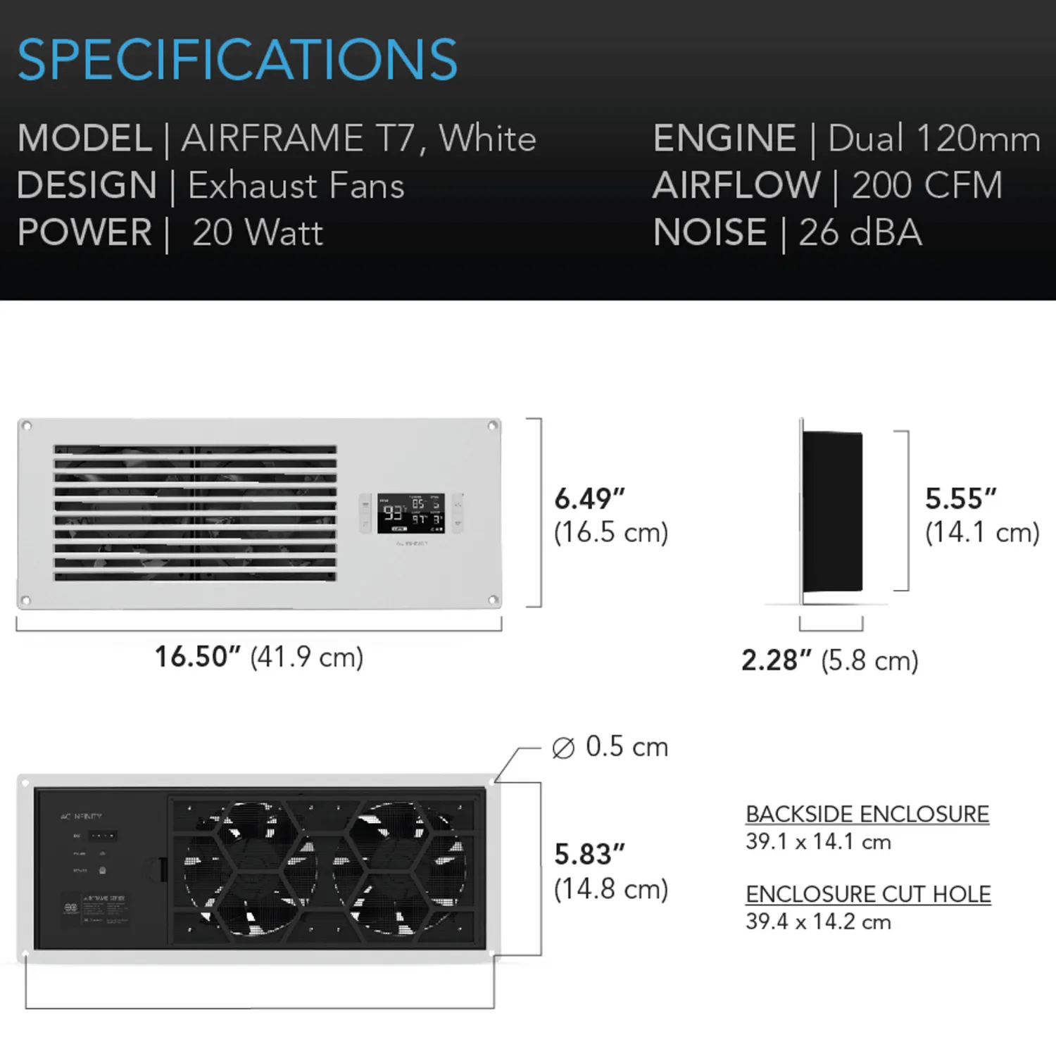 AC Infinity AIRFRAME T7 White, Equipment Closet and Room Fan System 17", Exhaust