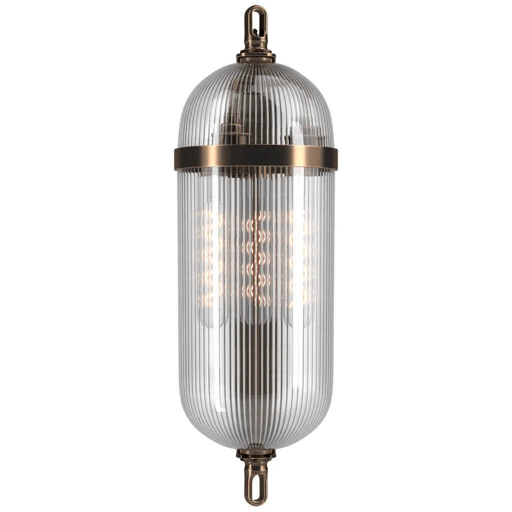 Antique Brass Ribbed Glass Wall Light Aston