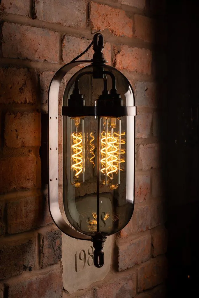 Antique Brass Ribbed Glass Wall Light Aston