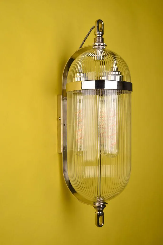 Antique Brass Ribbed Glass Wall Light Aston