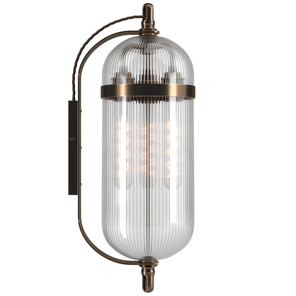 Antique Brass Ribbed Glass Wall Light Aston