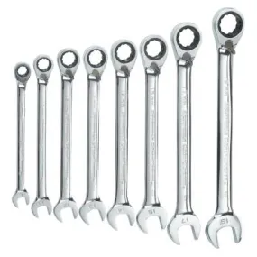 Apex Tool Group 8 Pc Reversible Combination Ratcheting Wrench Sets, 12 Point, Metric, 9543