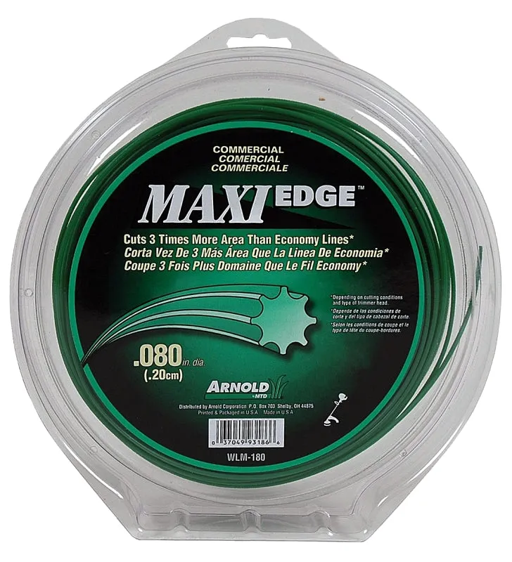 ARNOLD Maxi Edge WLM-180 Trimmer Line, 0.080 in Dia, 280 ft L, Polymer, Green :EA: QUANTITY: 1