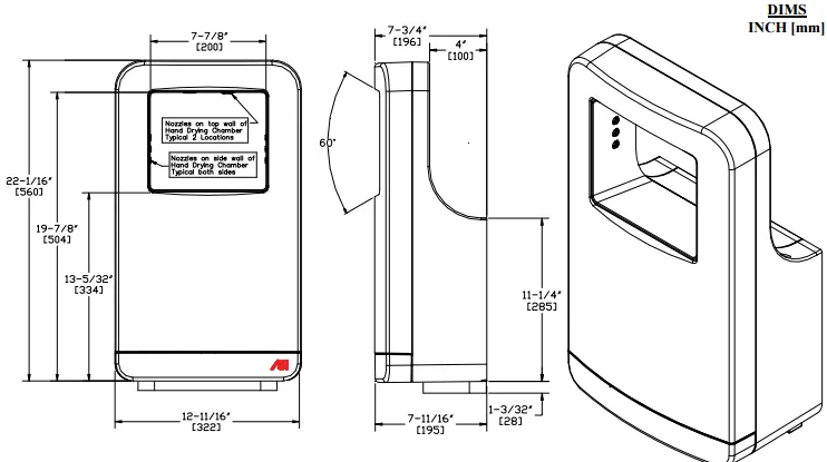 ASI® 20201-2 TRI-Umph™ 208/240V High Speed Automatic Hand Dryer