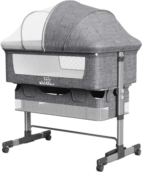 Baby 3 in 1 Bedside Crib & Portable Bed with Mosquito Nets - Gray