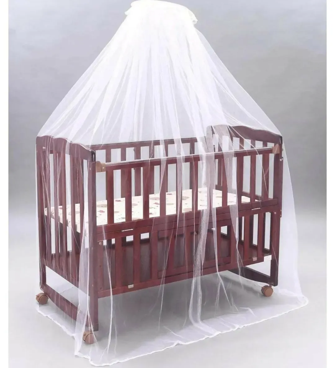 BABYHUG Montana Wooden Cot/Crib cum Rocker with Mosquito Net - Cherry Red