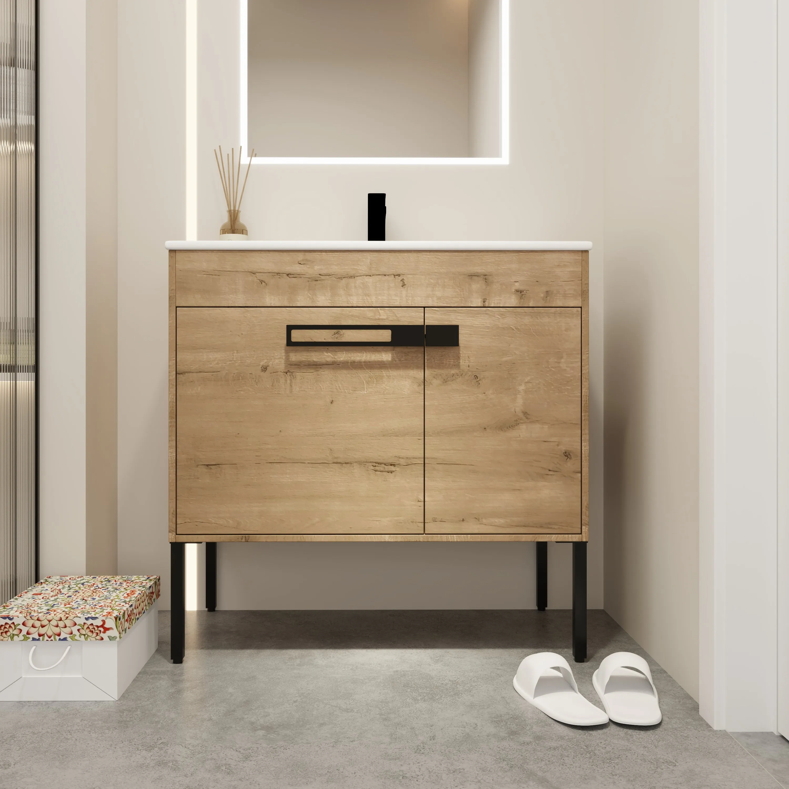 Blissful Aqua Bathroom Vanity With Sink - Oak