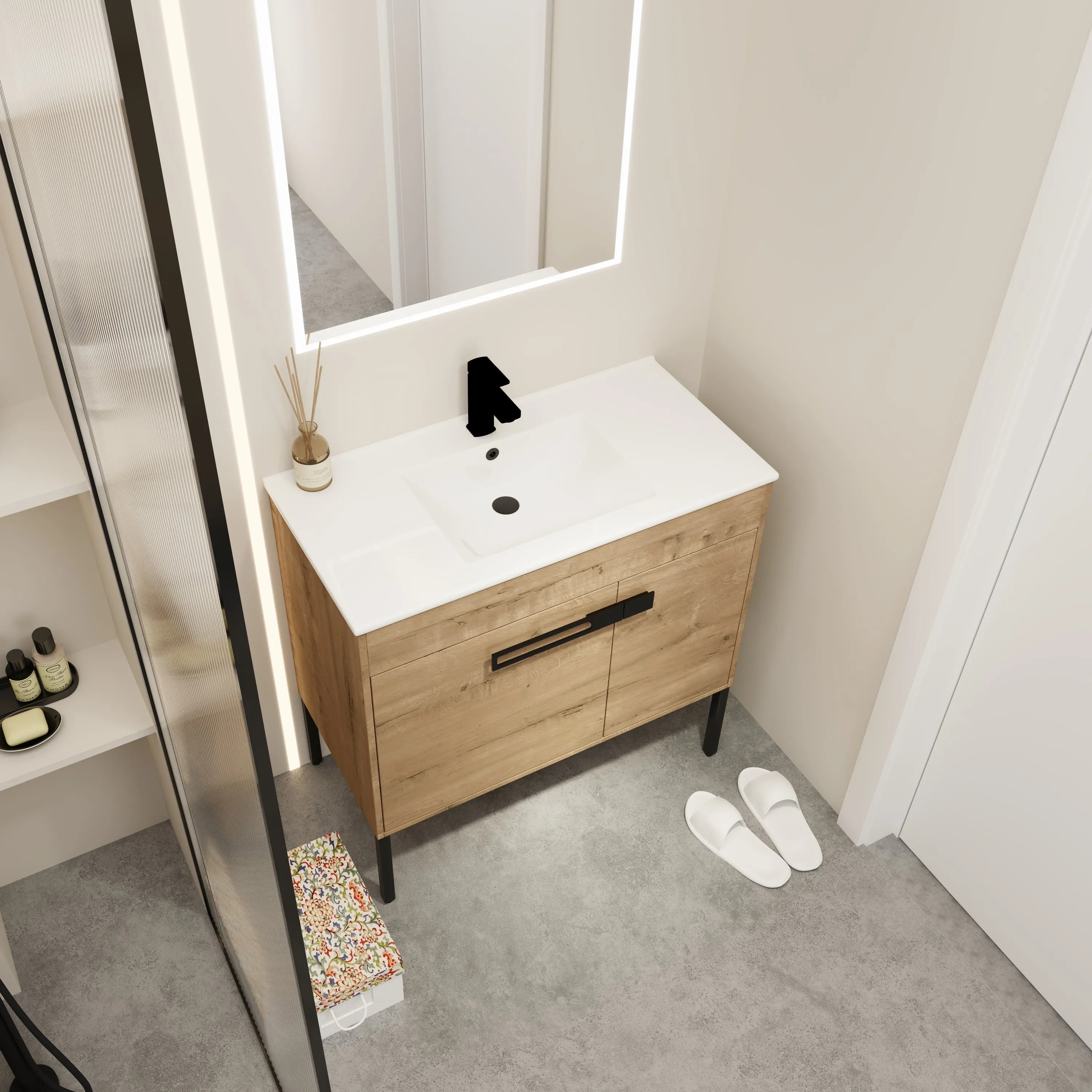 Blissful Aqua Bathroom Vanity With Sink - Oak