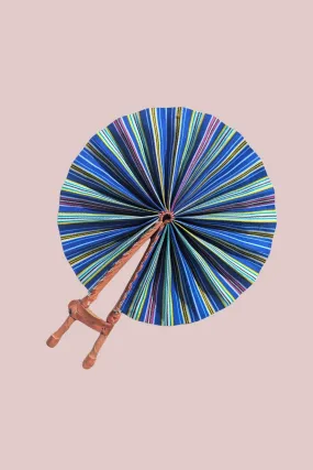 Blue Stripe African Print Folding Fan