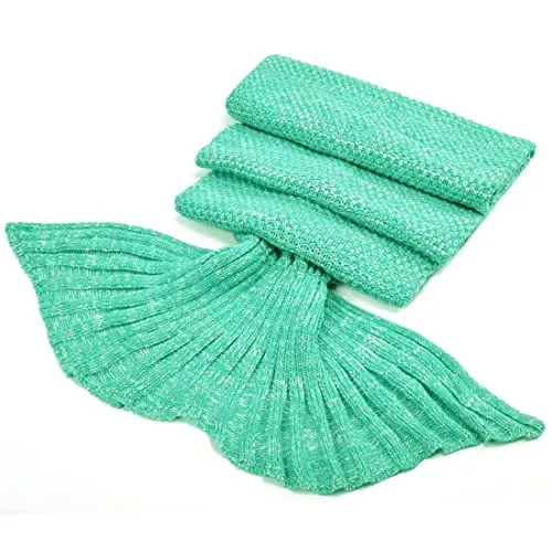 BonZeal Small 140 x 70cm Pack of 1 Woollen Knitted Green Mermaid Fish Tail Blanket for Winter