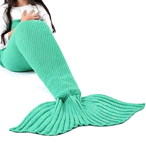 BonZeal Small 140 x 70cm Pack of 1 Woollen Knitted Green Mermaid Fish Tail Blanket for Winter