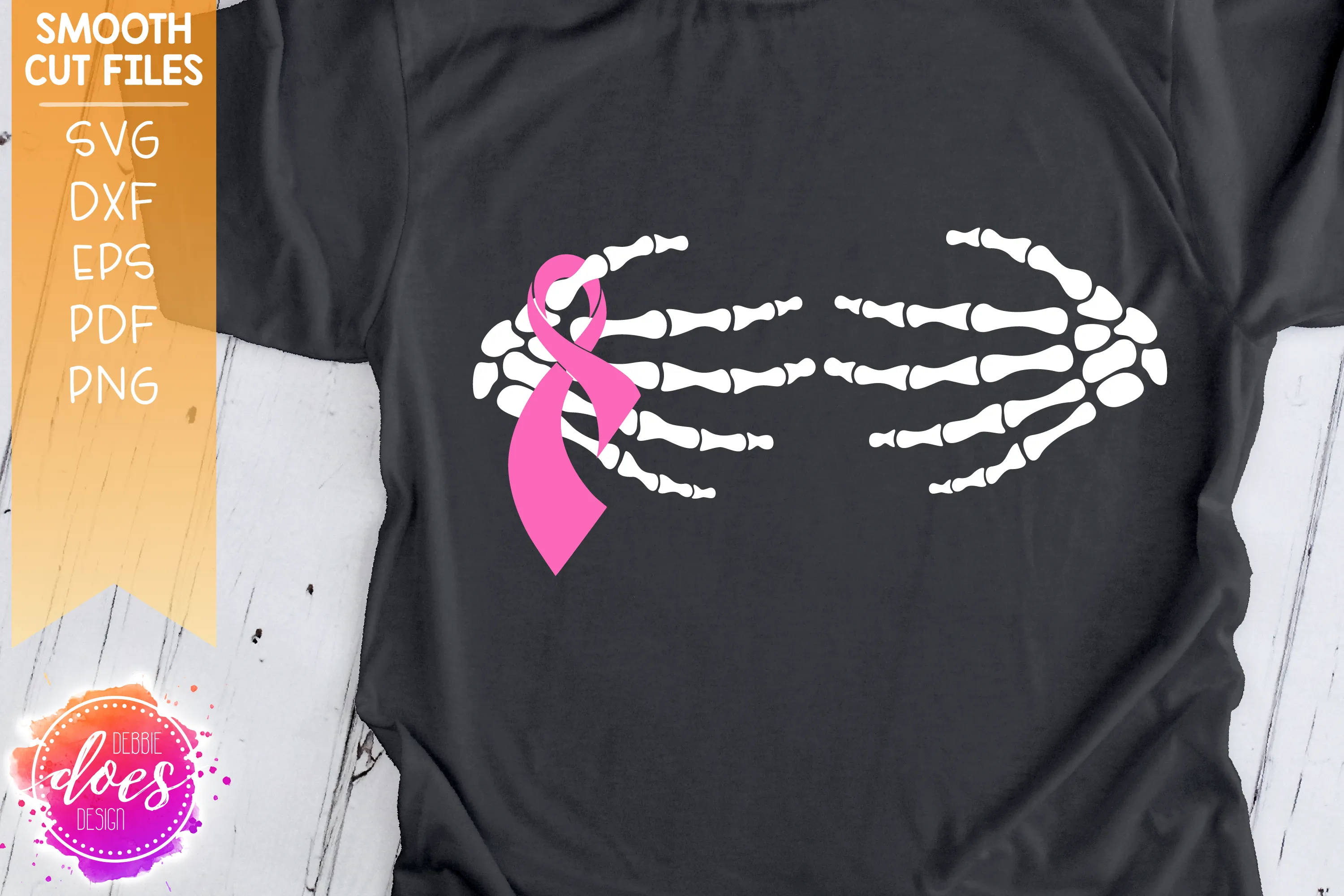 Breast Cancer Skeleton Hands and Ribbon - SVG File