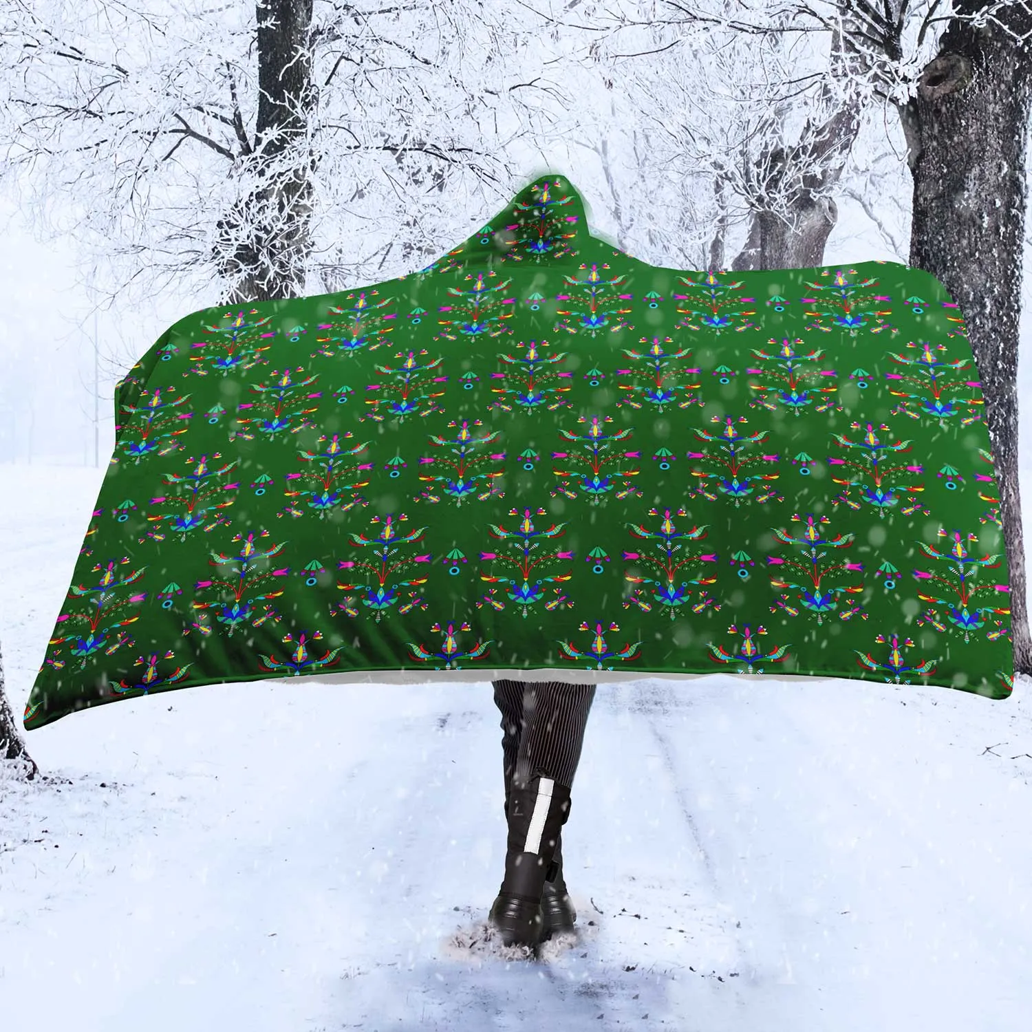 Dakota Damask Green Hooded Blanket