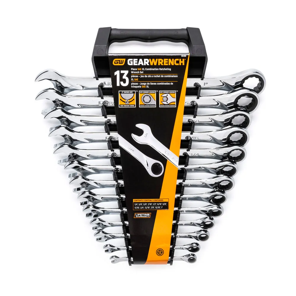 GearWrench 85199 13 Pc. 72-Tooth 12 Point XL Ratcheting Combination SAE Wrench Set