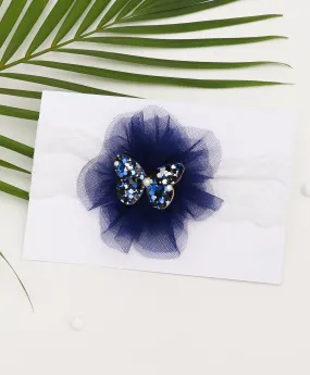 Glitter Butterfly on Pom Pom Headband - Dark Blue