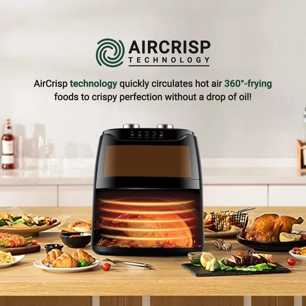 INALSA Tasty fry MW Air Fryer for Home|4.2 L Capacity|Visible Window & Internal Light|1400 W with Smart AirCrisp Technology|6-In-1 Appliance for Air fry,Bake,Roast,Grill and Reheat