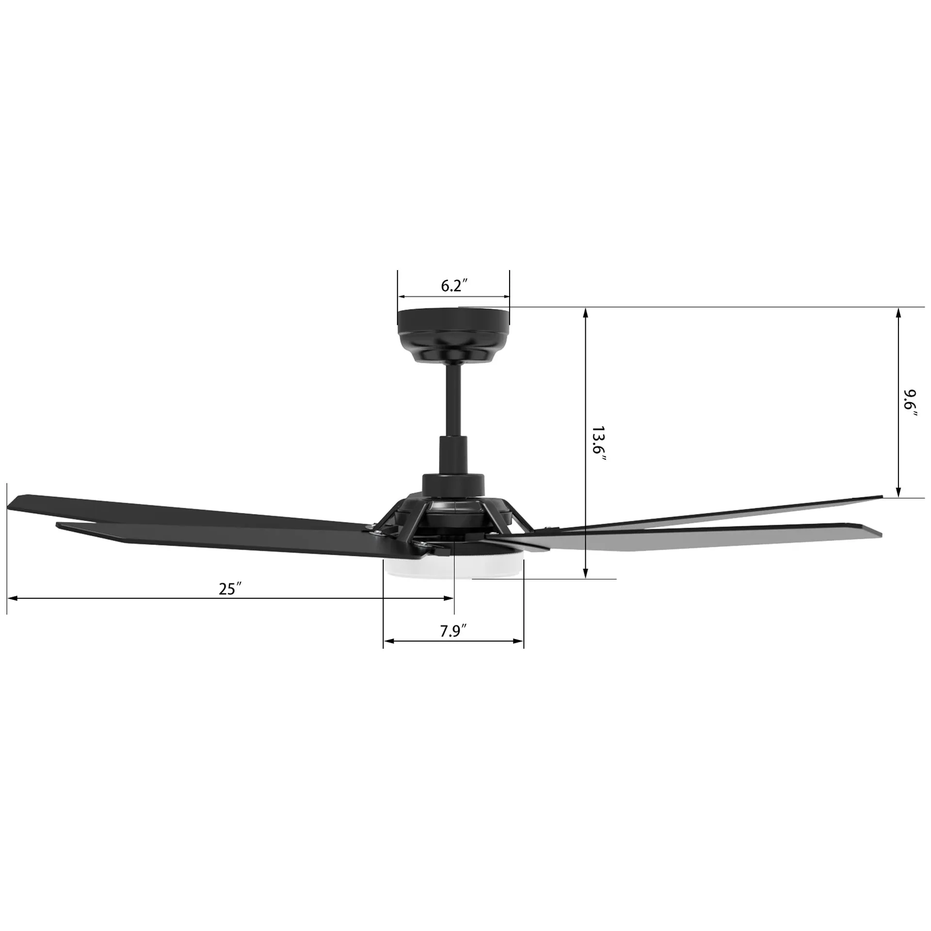 KAJ 52 inch 5-Blade Smart Ceiling Fan with LED Light Kit & Remote - Black/Black