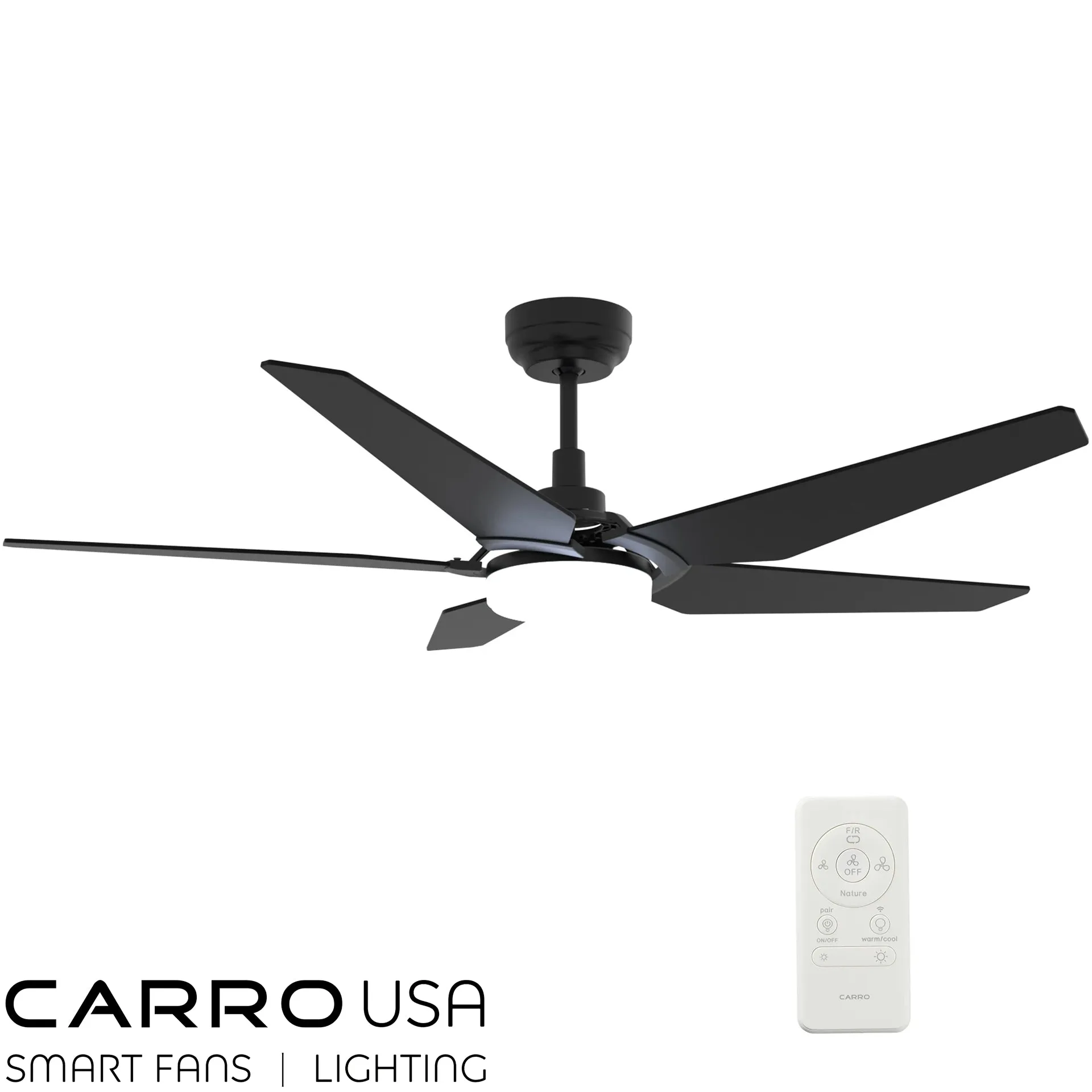 KAJ 52 inch 5-Blade Smart Ceiling Fan with LED Light Kit & Remote - Black/Black