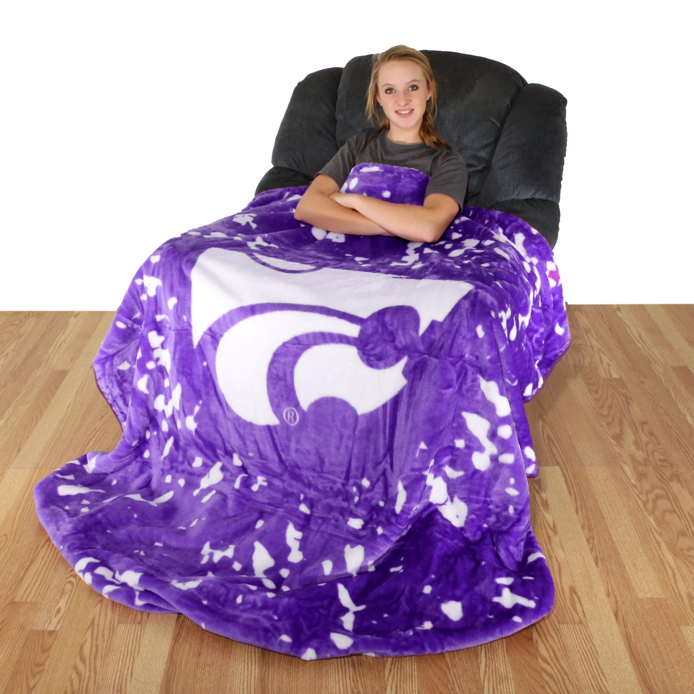 Kansas State Wildcats Plush Throw Blanket, Bedspread, 86" x 63"