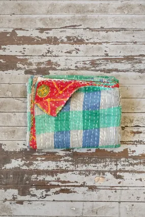 Kantha Sari Throw Blanket #1478