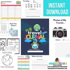 Kids Personalized Travel Journals| Kid Travel Activity Book | Printable File