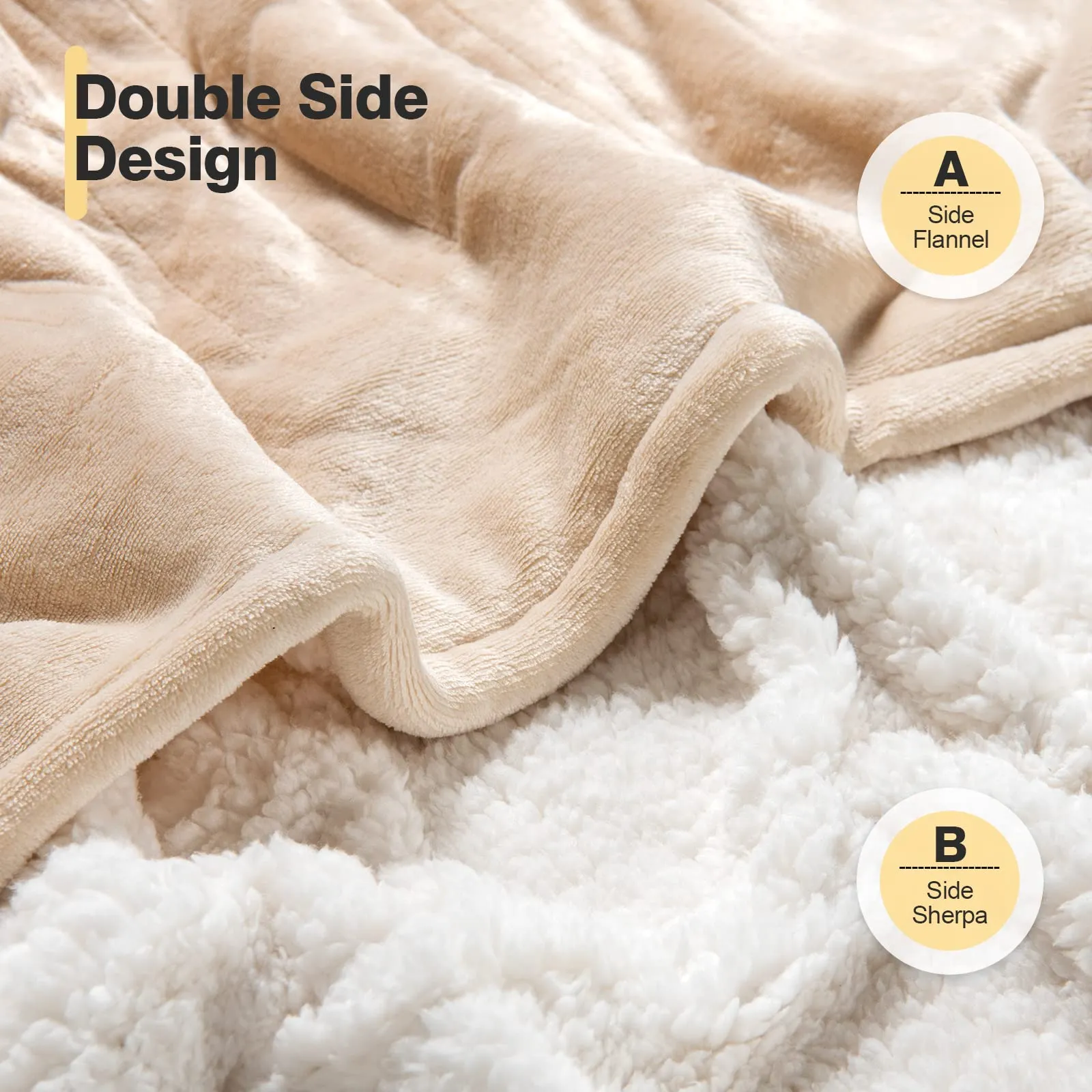 KOMFOTT Flannel Sherpa Double Side Electric Heated Blanket 50''x60'' with 5 heating levels