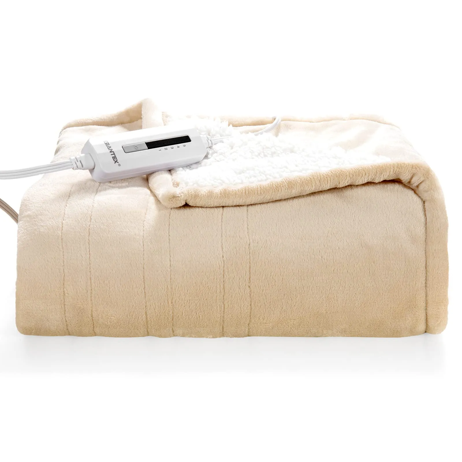 KOMFOTT Flannel Sherpa Double Side Electric Heated Blanket 50''x60'' with 5 heating levels