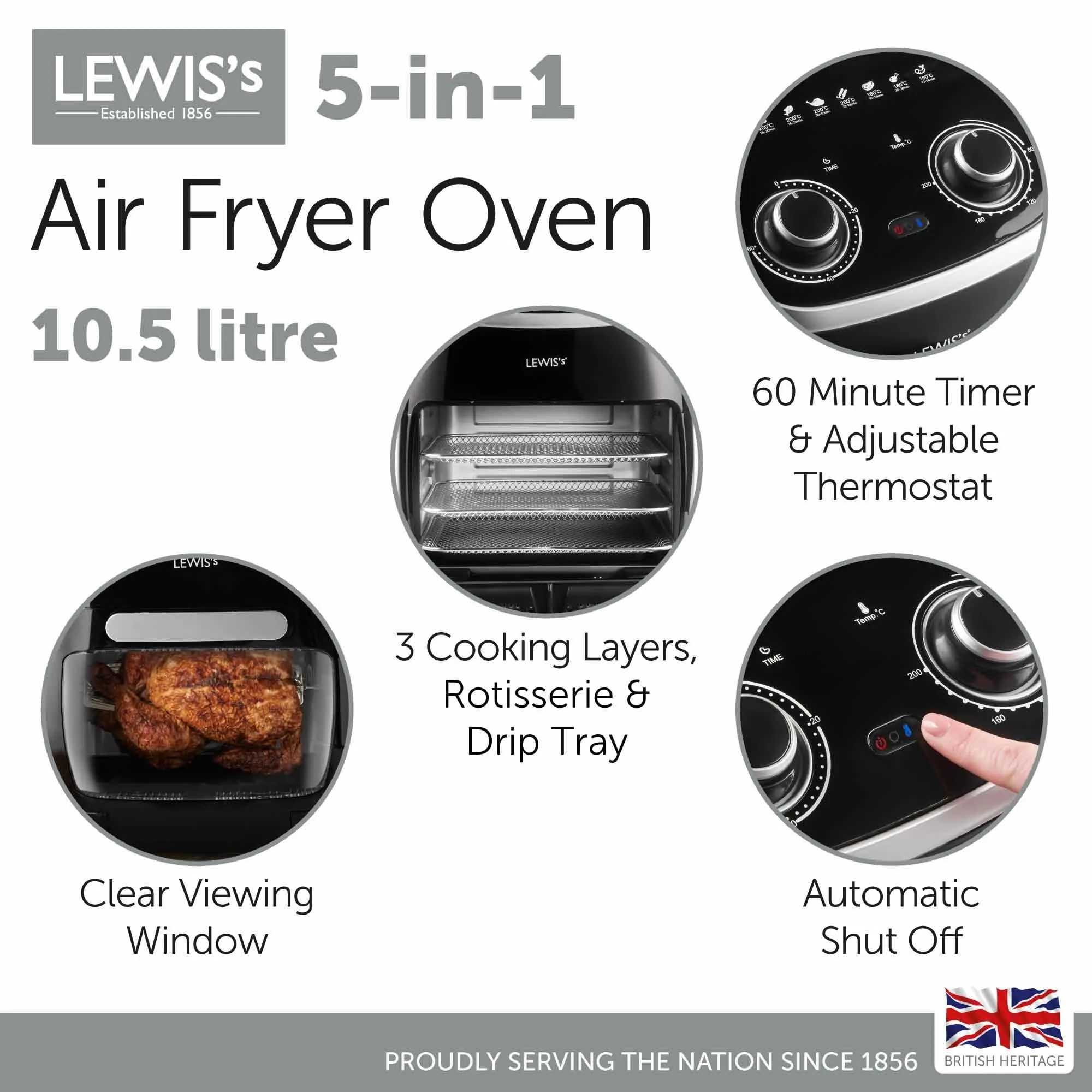 Lewis's Air Fryer Oven 10.5L - Black