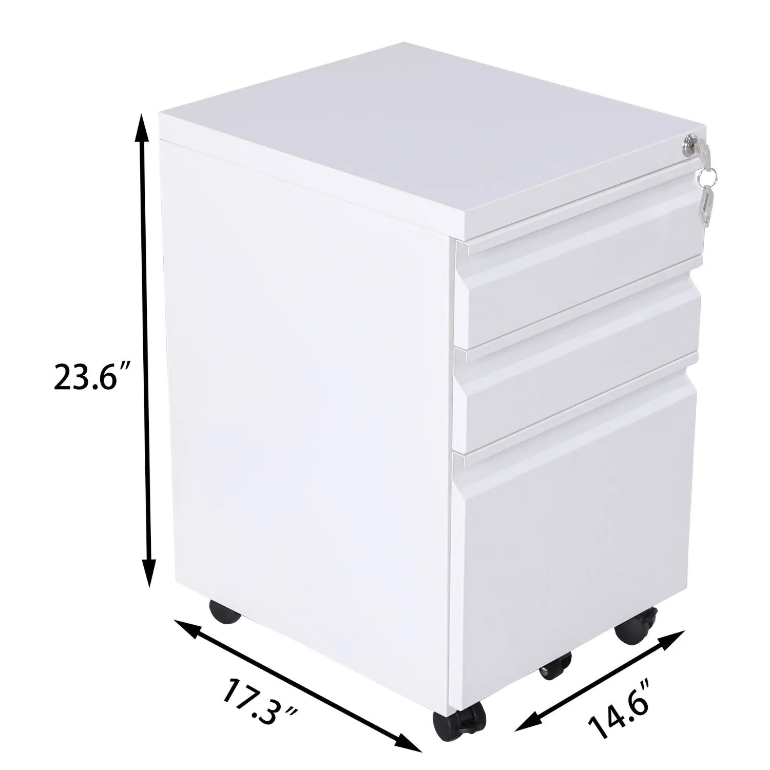 Lockable 3-Drawer Mobile File Cabinet, White Steel, EKKIO