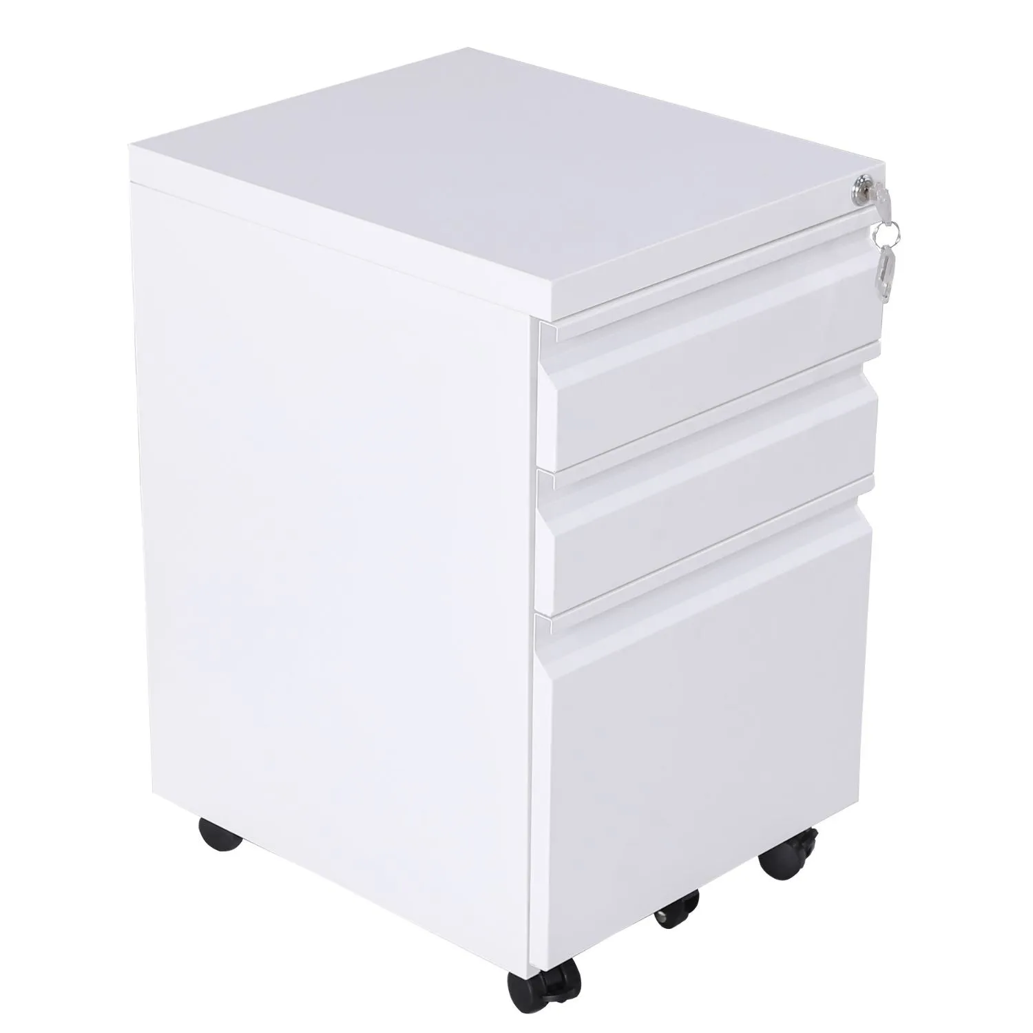 Lockable 3-Drawer Mobile File Cabinet, White Steel, EKKIO