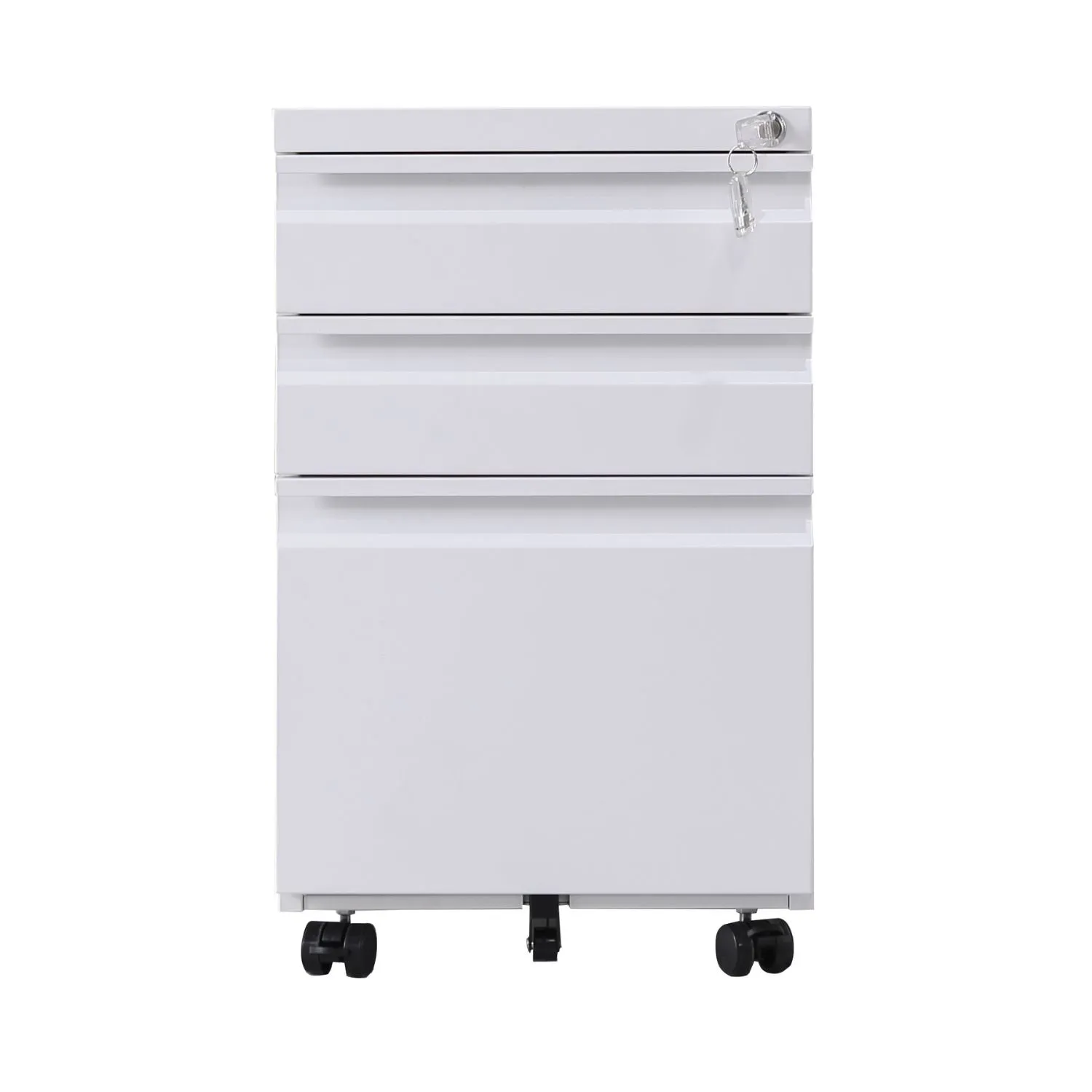 Lockable 3-Drawer Mobile File Cabinet, White Steel, EKKIO