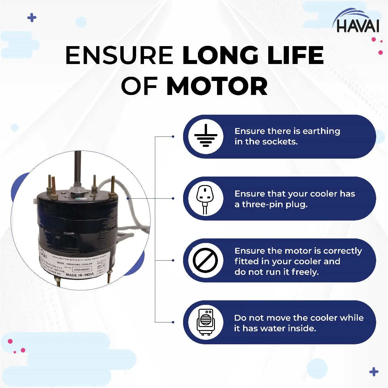 Main/Electric Motor - For Havai Ruby XL 20 Litre Personal Cooler