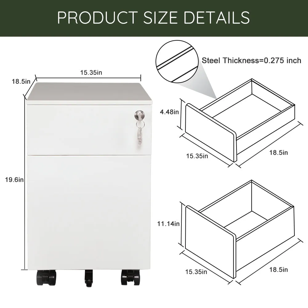 Metal File Cabinet with Lock -White