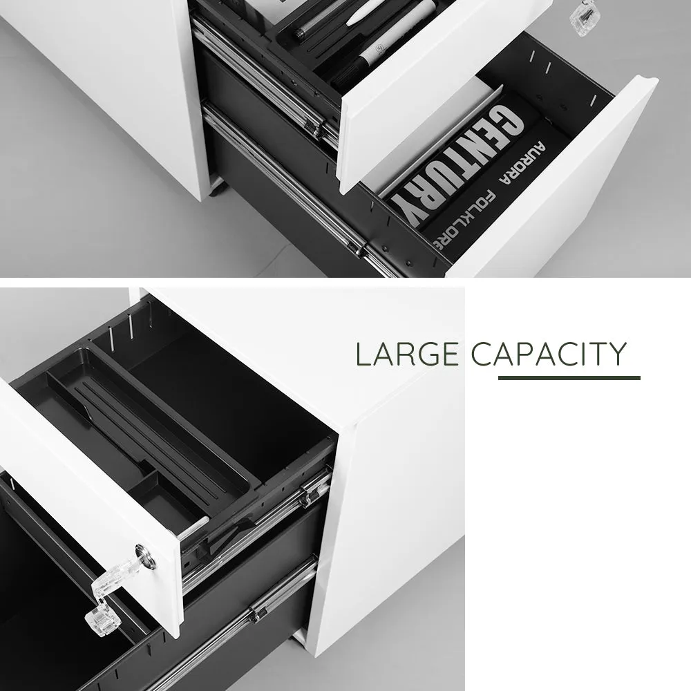 Metal File Cabinet with Lock -White