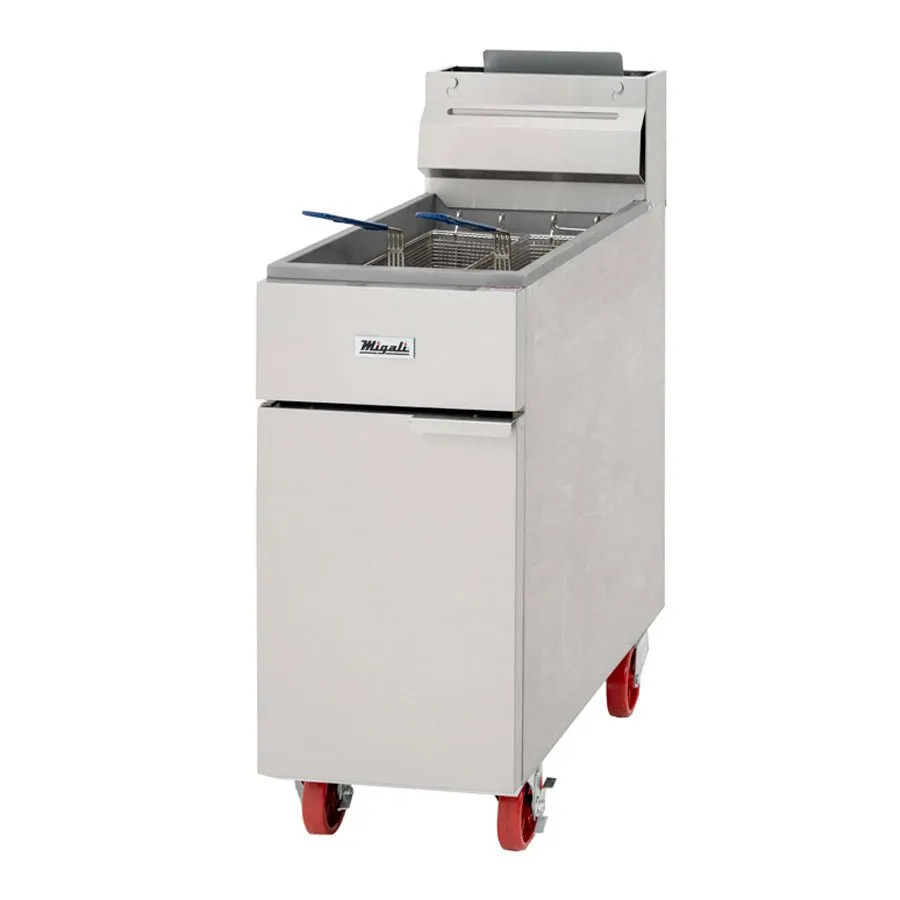 Migali C-F40-NG Natural Gas 40 lb. Floor Fryer – 102,000 BTU