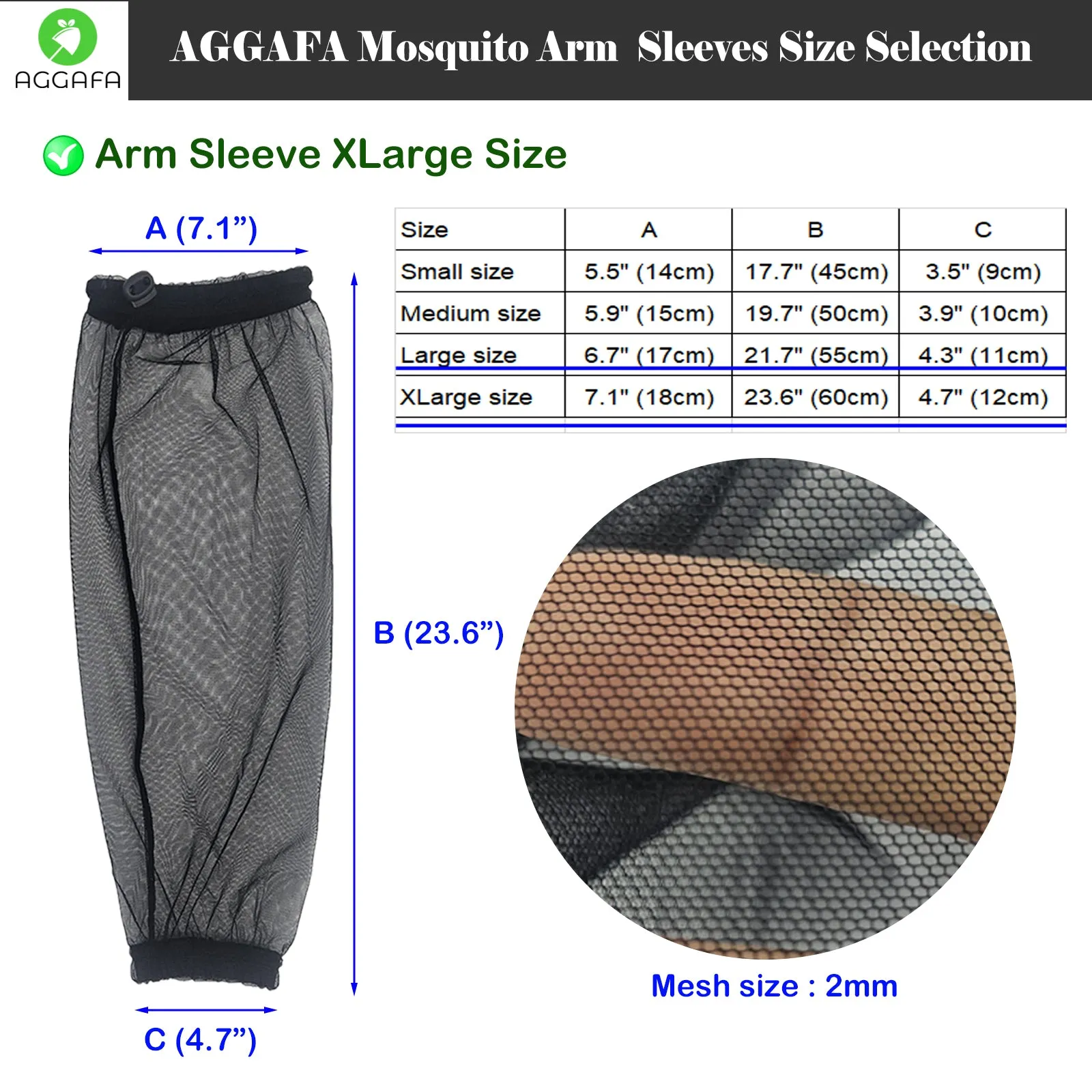 Mosquito net arm sleeves, XLarge size