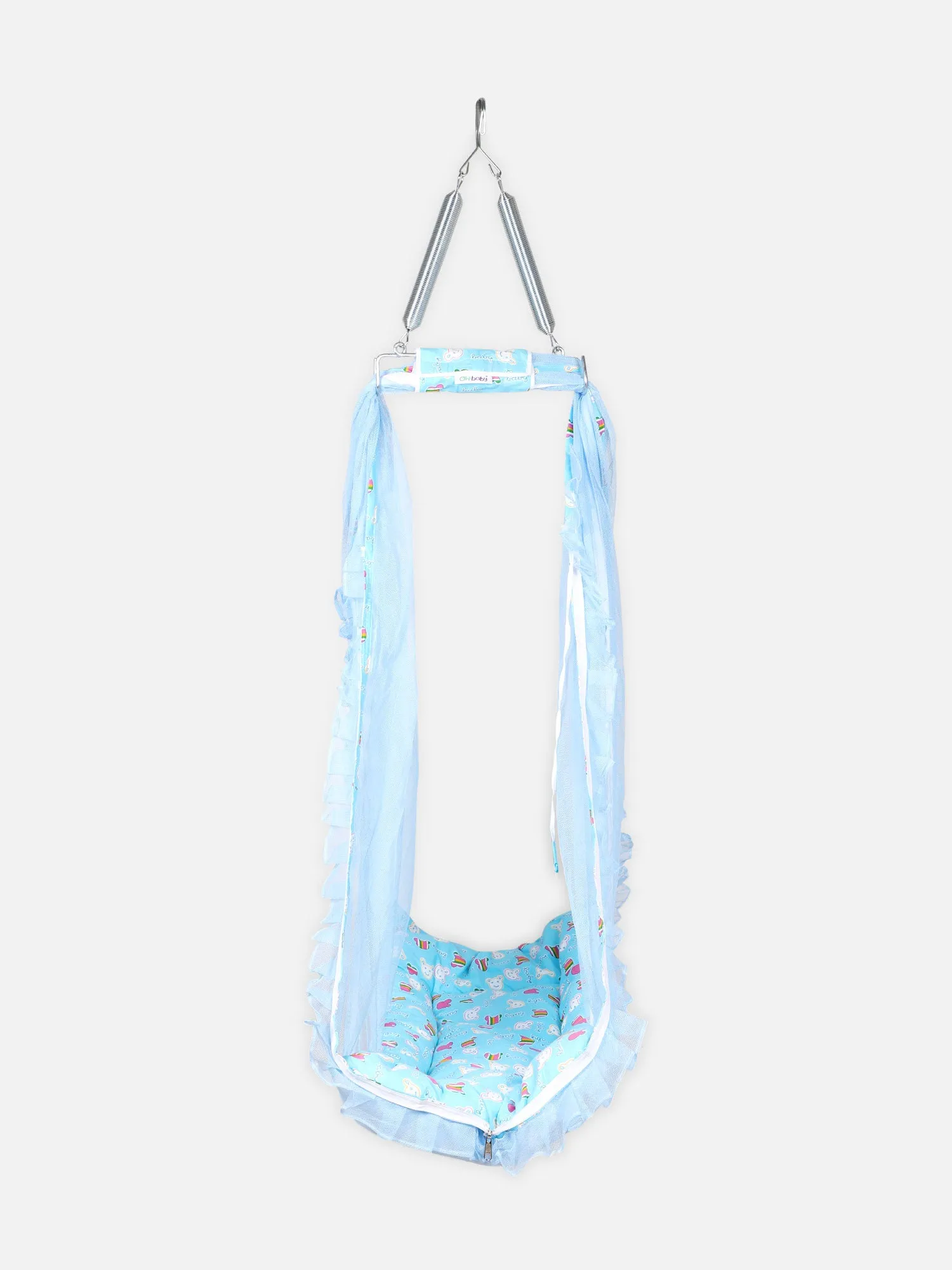 Oh Baby Printed Thuli Mosquito Net Cotton Bed - Blue