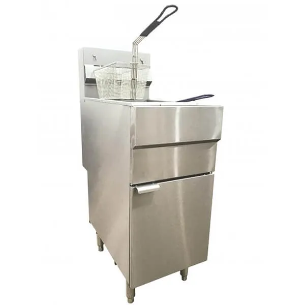 Omcan 43422 Liquid Propane 40 lb. Stainless Steel Floor Fryer - 90,000 BTU