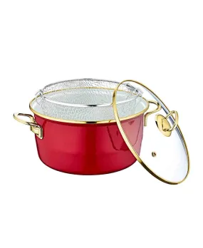 OMS Enamel Casserole With Fryer - Red