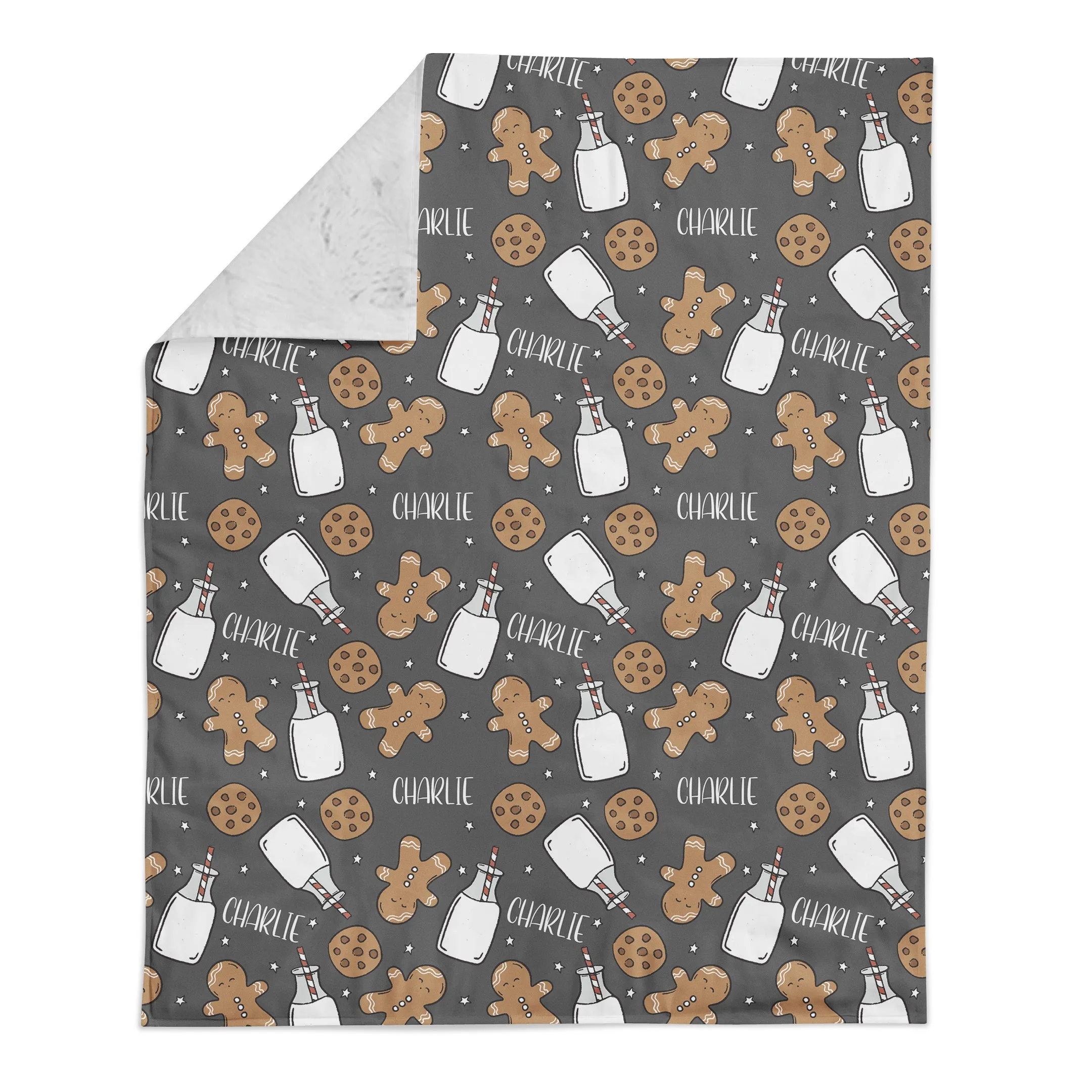 Personalized Name Minky Blanket - Dark Grey Gingerbread Milk and Cookies