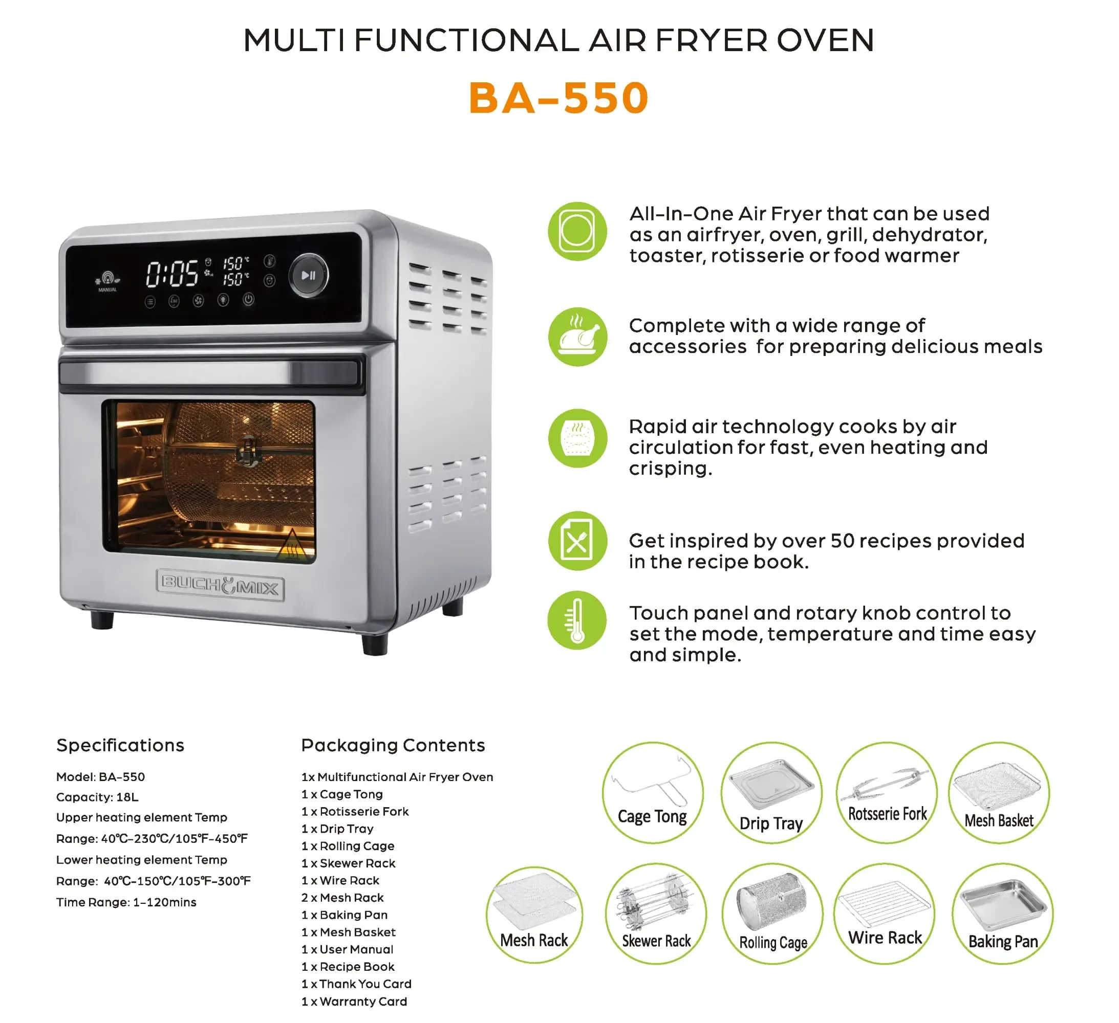 Premium 18L Multifunction  Smart Air Fryer Oven