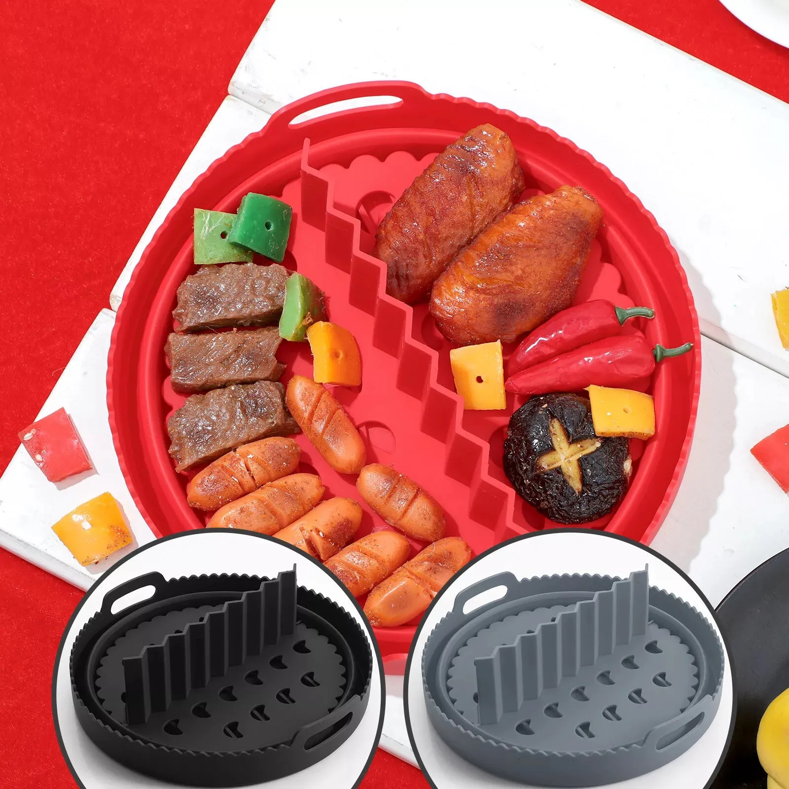 Premium Ultra Thick Silicone Air Fryer Liner With Divider