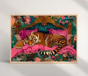 Sleeping Tiger Print -  Tiger Bedroom - Maximalist Wall Art -  Maximalist Tiger Print -  Tiger Wall Art - Maximalist Tiger Art