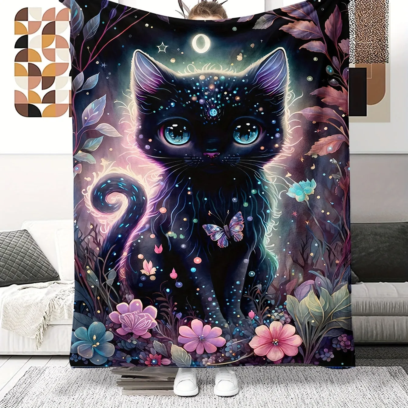 Super Soft Black Cat Flannel Blanket  Perfect Holiday Gift