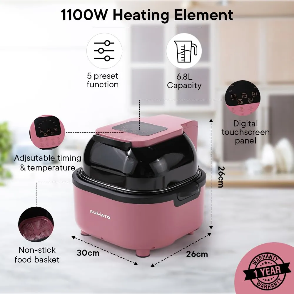 The Better Home FUMATO Aerochef Pro Air fryer With Digital Screen Panel 6.8L Pink & Stainless Steel Water Bottle 1 Litre Green